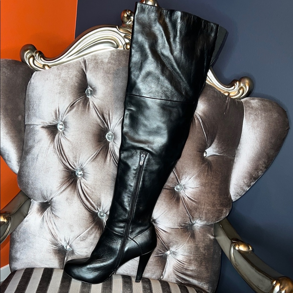 🖤 COLIN STUART Elite Luxury Black Leather Over-The-Knee Rockstar Boots 🖤 - Picture 2 of 7